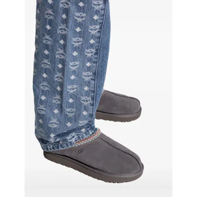Ugg Tasman Ii Suede Slippers With Embroidered Trim In Gray