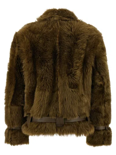 Tom Ford Women Brown Jacket With Adjustable Belt On The Waist In Fur Woman In Gray
