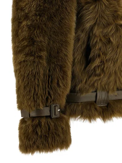 Tom Ford Women Brown Jacket With Adjustable Belt On The Waist In Fur Woman In Gray