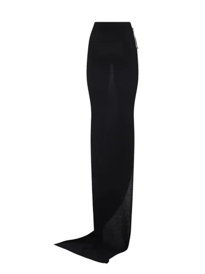 Rick Owens Flowing Maxi Skirt With Sheer Panel And High Waist