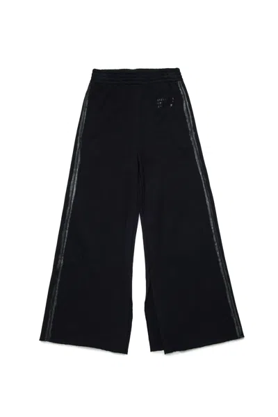 Mm6 Maison Margiela Pantaloni In Felpa Con Spennellature Lucide In Black