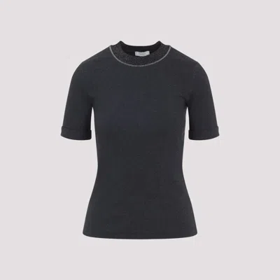 Peserico Ribbed Crew Neck T-shirt With Lurex Detail