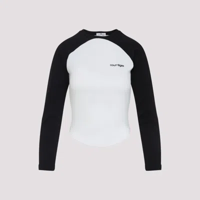 Courrèges Long-sleeved Contrast T-shirt With Rounded Hem And Logo Print In Black