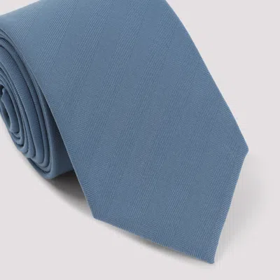 Brioni Textured Diagonal Pattern Silk Tie In Blue