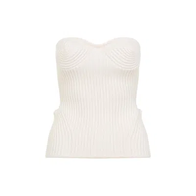 Jean Paul Gaultier Merino Wool Ribbed Stretch Strapless Top In White