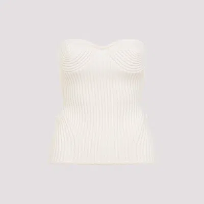 Jean Paul Gaultier Merino Wool Ribbed Stretch Strapless Top In White