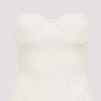 Jean Paul Gaultier Merino Wool Ribbed Stretch Strapless Top In White