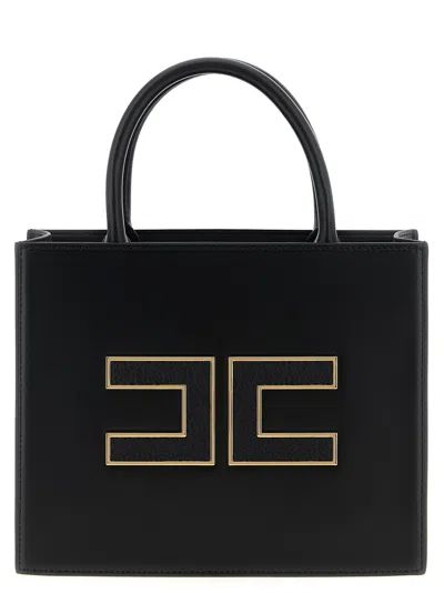 Elisabetta Franchi Structured Handbag With Prominent Logo Detail In Black