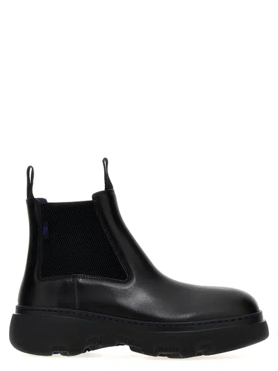 Burberry Chunky Sole Ankle Boots With Elastic Panels In Black