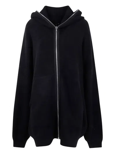 Rick Owens Hooded Knit Sweater Featuring Ribbed Finish In Black