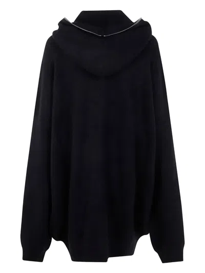 Rick Owens Hooded Knit Sweater Featuring Ribbed Finish In Black