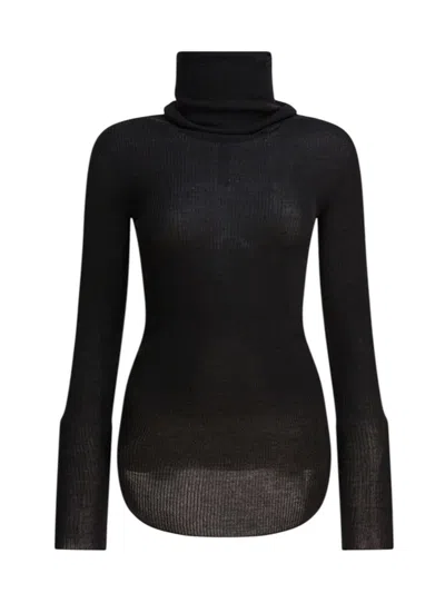 Rick Owens Turtleneck Wool Sheer Sweater In Black