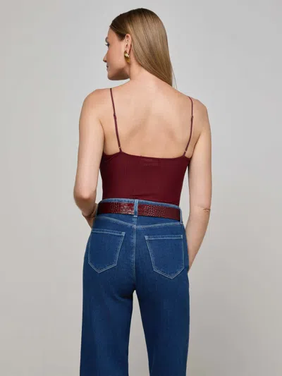 L Agence Gelina Ruched Thong Bodysuit Black Cherry In Burgundy