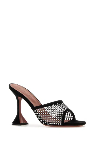Amina Muaddi Black Slip On Heels In Black