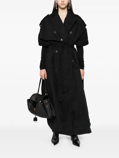 Balenciaga Women Cotton Trench Coat In Black