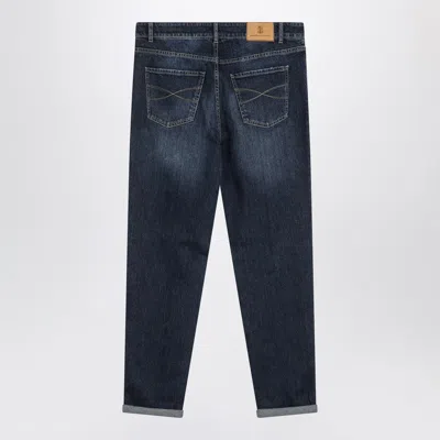 Brunello Cucinelli Denim Trousers Washed Effect In Blue
