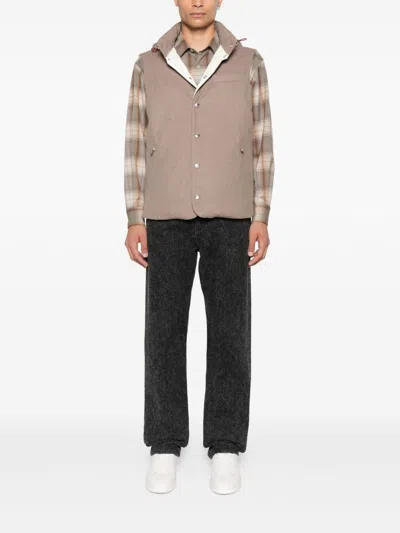 Brunello Cucinelli Sleeveless Down Jacket In Membraned Wool Flannel With Detachable Hood Clothing In Multi