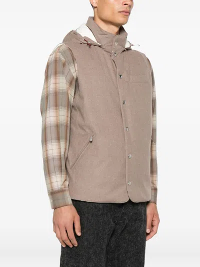 Brunello Cucinelli Sleeveless Down Jacket In Membraned Wool Flannel With Detachable Hood Clothing In Multi