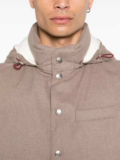 Brunello Cucinelli Sleeveless Down Jacket In Membraned Wool Flannel With Detachable Hood Clothing In Multi