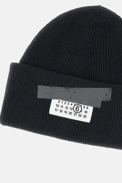 Mm6 Maison Margiela Mm6 By Maison Margiela Ribbed Knit Wool Beanie With Folded Cuff And Label In Black