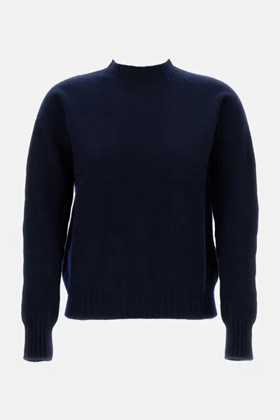 Drumohr Blue Plain Wool Crewneck Sweater In Blue