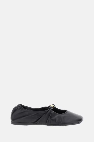 Loewe Black Nappa Leather Pebble Ballerinas In Animal Print