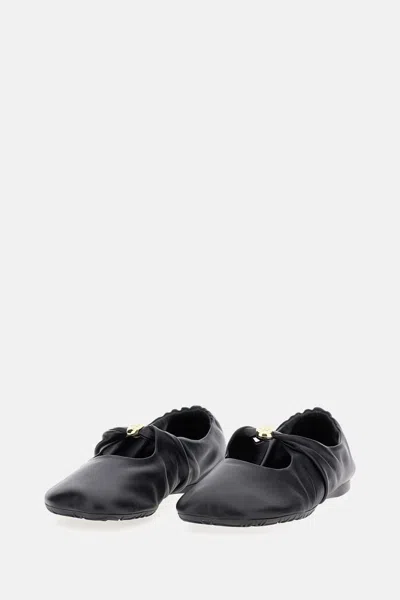 Loewe Black Nappa Leather Pebble Ballerinas In Animal Print