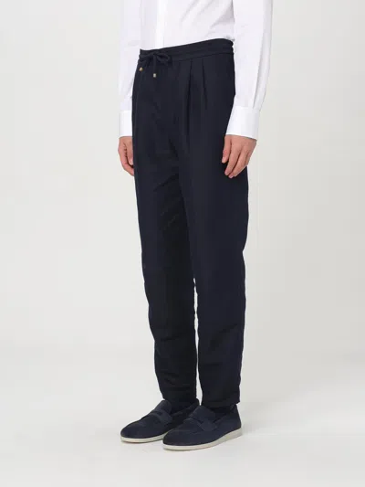 Brunello Cucinelli Leisure Fit Trousers With Double Pleats In Blue
