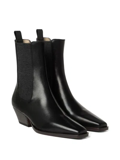 Brunello Cucinelli Leather Chelsea Heeled Boots 50 In Black