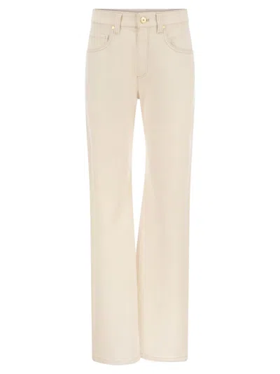 Brunello Cucinelli Women Loose Trousers In Garment-dyed Comfort Denim With Shiny Tab In Neutral