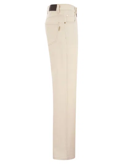 Brunello Cucinelli Women Loose Trousers In Garment-dyed Comfort Denim With Shiny Tab In Neutral