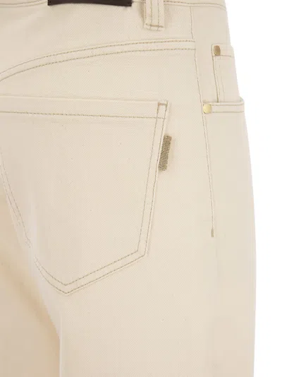 Brunello Cucinelli Women Loose Trousers In Garment-dyed Comfort Denim With Shiny Tab In Neutral