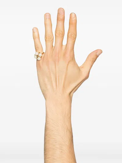 Celine Crystal And Pearl Gold Brass Ring In Multi