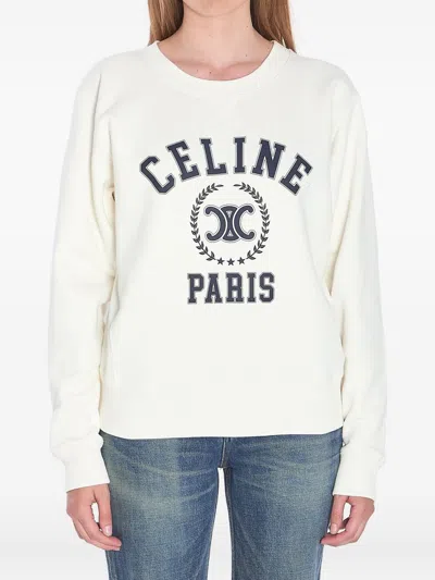 Celine Women Logo Cotton Sweatshirt In White