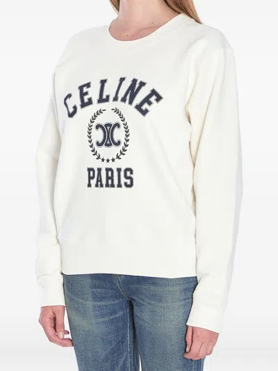 Celine Women Logo Cotton Sweatshirt In White