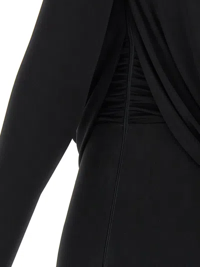 Elisabetta Franchi Draped Black Maxi Dress With Deep Neckline In Black