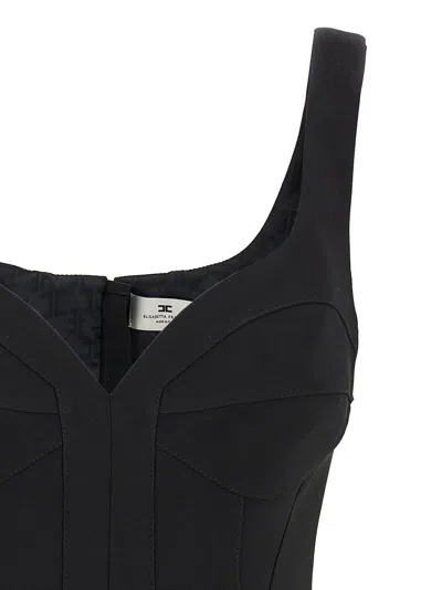 Elisabetta Franchi Lightweight Corset-style Crepe Top With Heart Neckline In Black