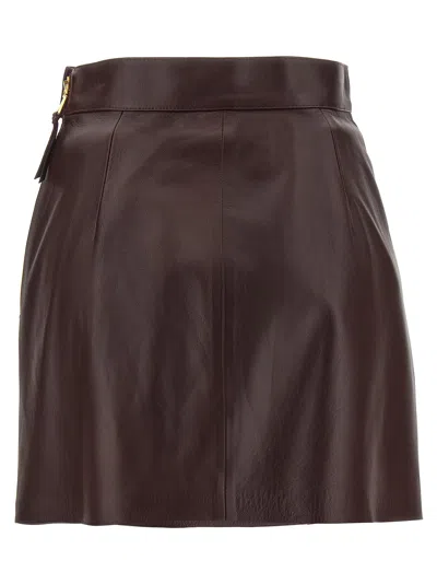 Elisabetta Franchi Leather Wrap Miniskirt Gold-tone Hardware In Brown