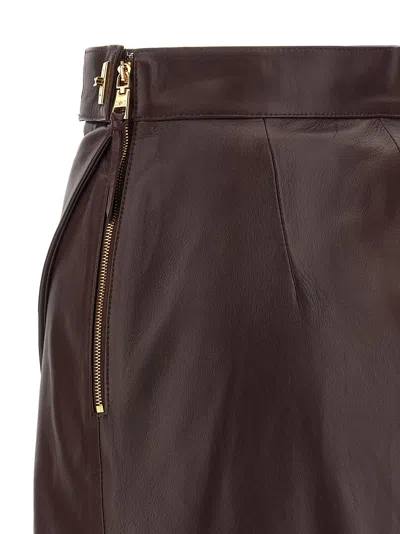 Elisabetta Franchi Leather Wrap Miniskirt Gold-tone Hardware In Brown