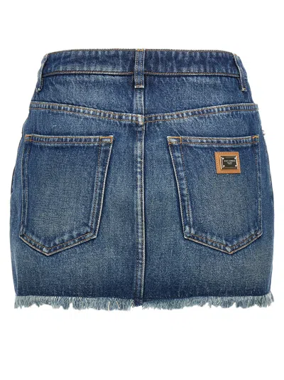 Dolce & Gabbana Fringed Hem Denim Mini Skirt In Blue