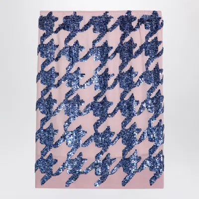 Dries Van Noten Sequin Silk Skirt Houndstooth Pattern In Blue