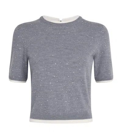 Maje Embellished-wool Short-sleeve Sweater In Gray