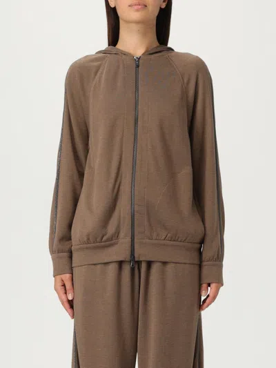 Brunello Cucinelli Cotton And Silk Zip-up Hoodie In Brown