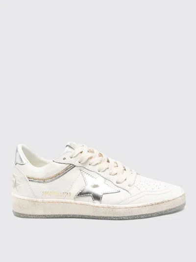 Golden Goose Ball Star Sneakers In Vintage Effect Leather With Silver Star And Heel Tab In White