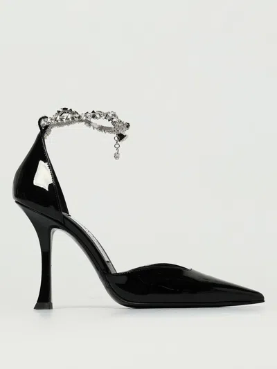 Jimmy Choo Stevie 100 Patent Leather Sandal With Crystal Anklet In Black
