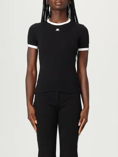 Courrèges Signature Contrast Cotton T-shirt In Black
