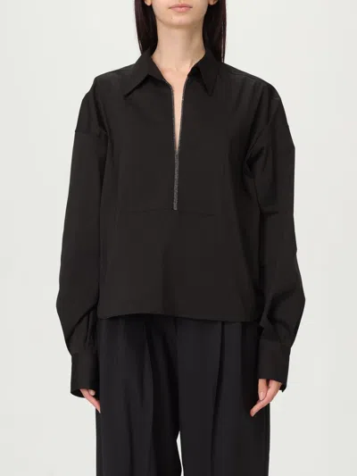 Brunello Cucinelli Collared V-neck Shirt Front Placket Detail In Black