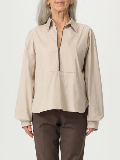 Brunello Cucinelli V-neck Shirt With Collared Design In Neutral