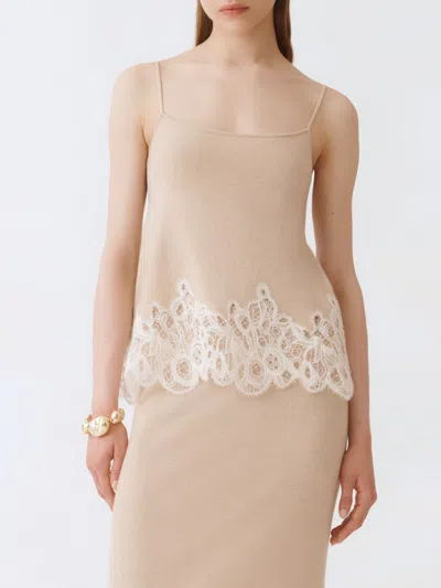 Fabiana Filippi Lace-trimmed Knitted Tank Top In Neutral