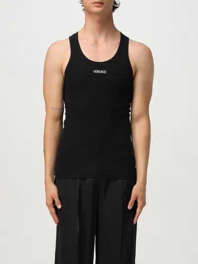 Versace Black Logo Tank Top In Black